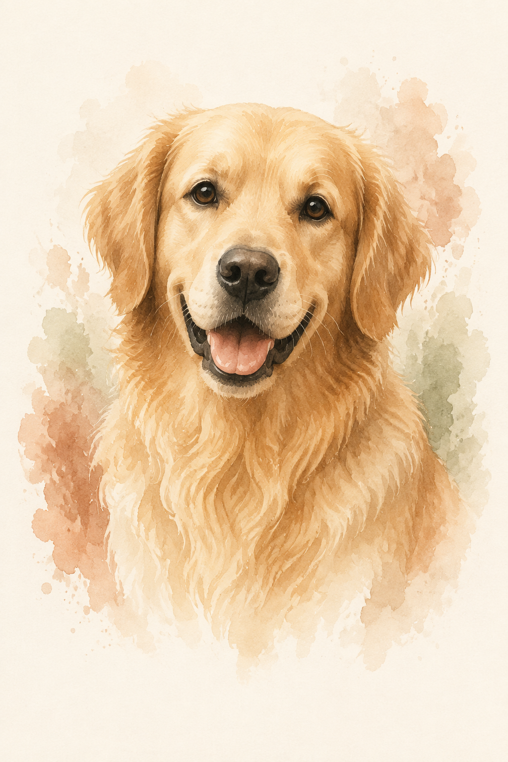 Golden Retriever als warmes Aquarell-Portrait